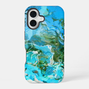 Funda Para iPhone 16 Turquesa Tropical Azul Océano y Verde Algas
