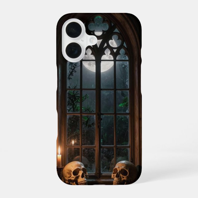 Funda Para iPhone 16 Two Skulls Gothic Window Moonlight Case (Reverso )