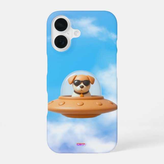 Funda Para iPhone 16 Ufo dog 3D a2 clouds (Reverso )