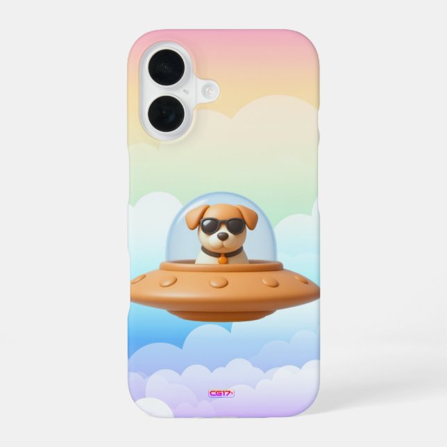 Funda Para iPhone 16 Ufo dog 3D a3 clouds (Reverso )