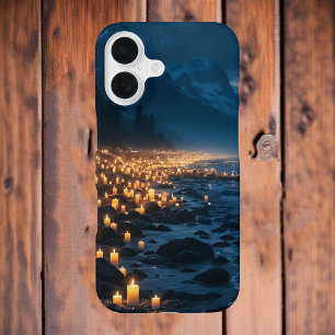 Funda Para iPhone 16 Un mar de luces de velas en la playa en la oscurid