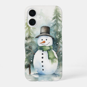Funda Para iPhone 16 Un muñeco de nieve alegre parado en un país de las