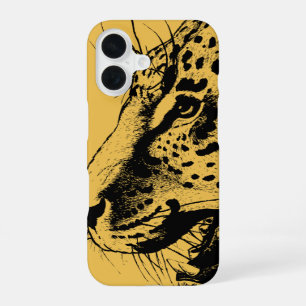Funda Para iPhone 16 Una ilustración de leopardo dibujada a mano en neg
