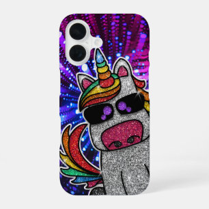 Funda Para iPhone 16 Unicornio de purpurina arcoíris destellos trippy b
