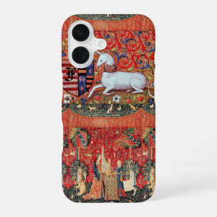 FUNDA PARA iPhone 16 UNICORNIO, FLORES DE FANTASÍA MEDIEVAL, MONOGRAMA