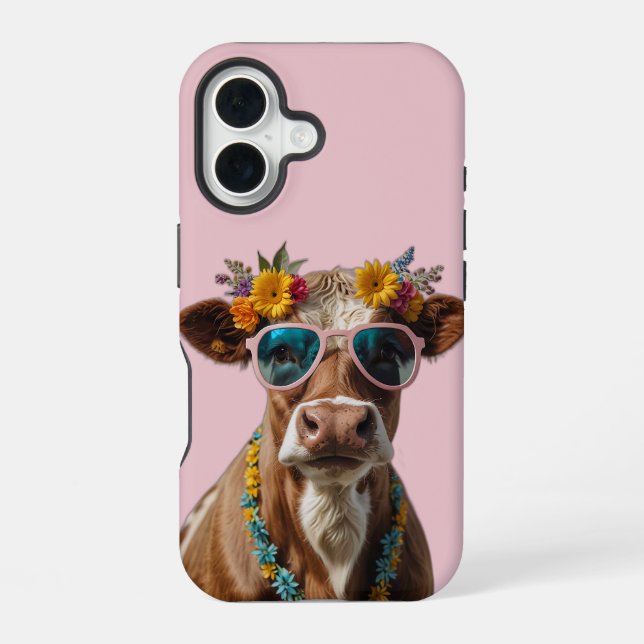 Funda Para iPhone 16 Vaca Alegre Con Gafas De Sol (Reverso )