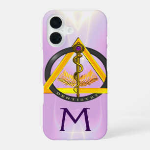 FUNDA PARA iPhone 16 VARA DE ASCLEPIO DENTISTA ODONTOLOGÍA MONOGRAMA