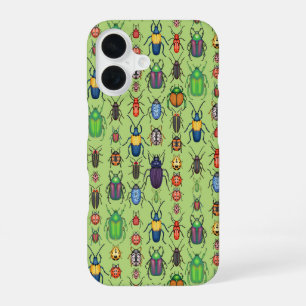 Funda Para iPhone 16 variedad de escarabajos sobre verde