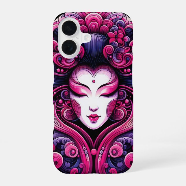 Funda Para iPhone 16 Vector oriental abstracto Geisha ondas rosadas (Reverso )