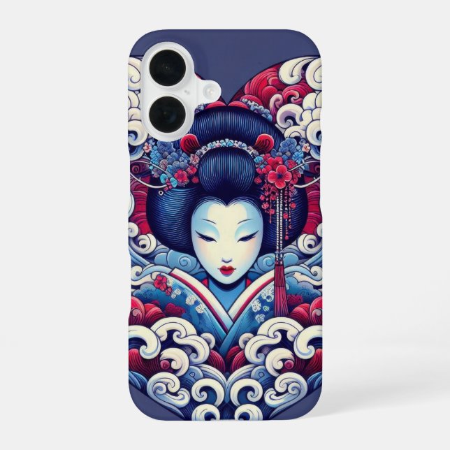 Funda Para iPhone 16 Vector oriental azul violeta abstracto olas de Gei (Reverso )