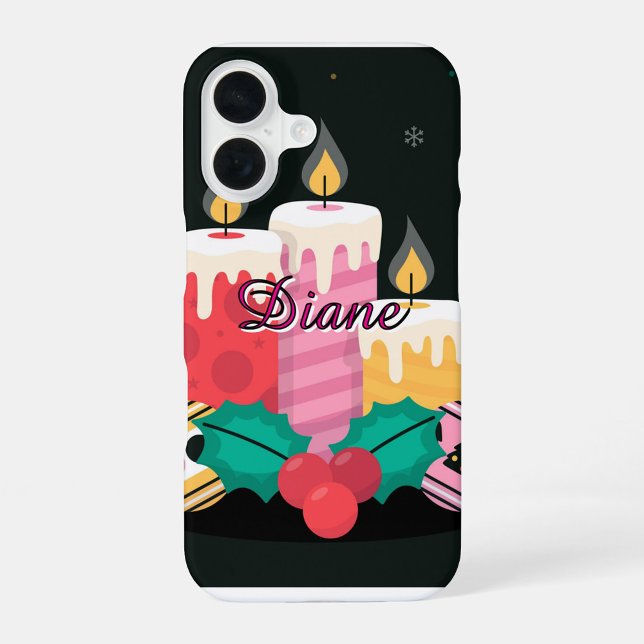 Funda Para iPhone 16 Velas Navideñas  ("Glowing candles, holly berries, and your name in elegant script.)