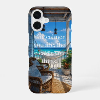 Funda Para iPhone 16 Veranda costera con hamaca y mar turquesa