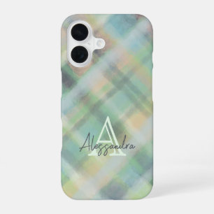 Funda Para iPhone 16 Verde azulado verde pastel verde pastel monogramo