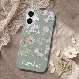 Funda Para iPhone 16 Verde Salvia Floral Personalizado 
