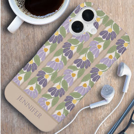 Funda Para iPhone 16 Vertical Floral Personalized Name Phone Case 