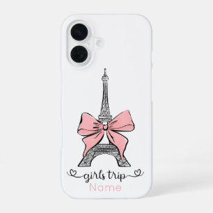 Funda Para iPhone 16 Viaje de Chicas Personalizado Torre Eiffel y Lazo