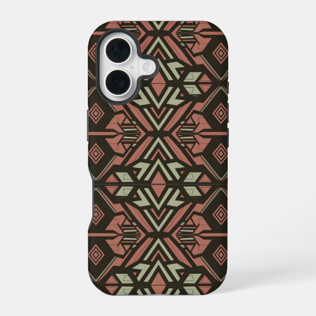 Funda Para iPhone 16 Vibes tribales - Patrón geométrico azteca terrestr (Reverso )