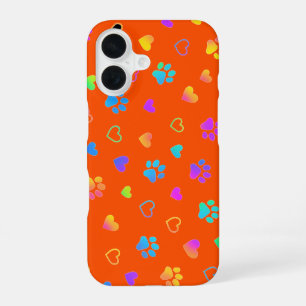 Funda Para iPhone 16 Vibrante Arcoíris Pata y Corazón Naranja