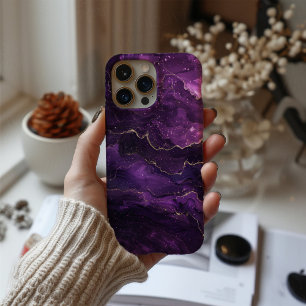 Funda Para iPhone 16 Violeta Obscura Mármol Lujo Púrpura Profundo Dorad