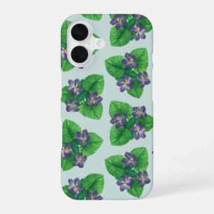 Funda Para iPhone 16 Violetas sobre azul de vidrio marino