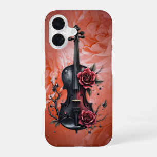 Funda Para iPhone 16 violín negro gótico con rosas rojas