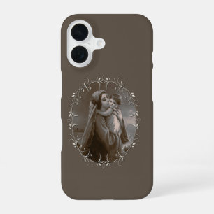 Funda Para iPhone 16 Virgen antigua y niño con marco de plata
