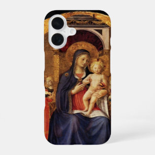 Funda Para iPhone 16 VIRGEN CON NIÑO Y ÁNGELES, azul negro