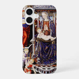 Funda Para iPhone 16 Virgen y Niño entronizados con ángel músico
