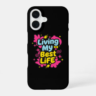 Funda Para iPhone 16 Viviendo mi mejor vida gráficos de arte pop colori