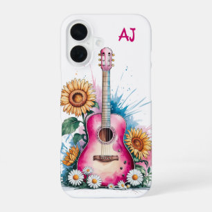 Funda Para iPhone 16 Western Guitar Daisies Sunflower Personalizado