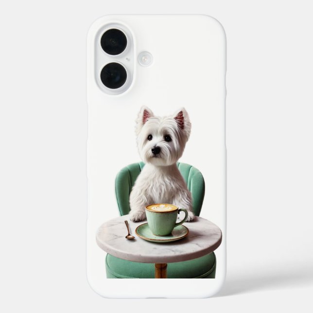 funda para iPhone 16 - Westie con latte (Reverso )