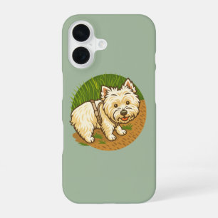 Funda Para iPhone 16 Westie feliz en el sendero natural