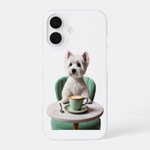 Funda para iPhone 16 - Westie tomando un latte