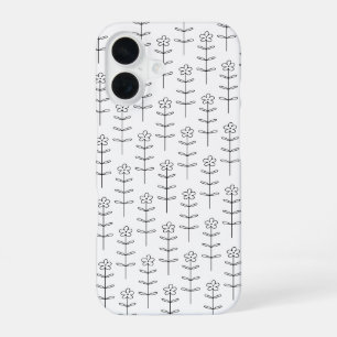 Funda Para iPhone 16 Whimsical Floral Line Art en blanco y negro