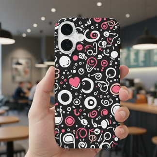 Funda Para iPhone 16 Whimsy Doodle Vibes – Abstract Hearts & Spirals