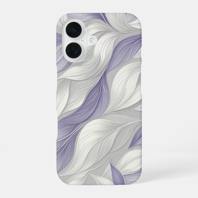Funda Para iPhone 16 White Purple Leaf Elegant Pattern (Reverso )