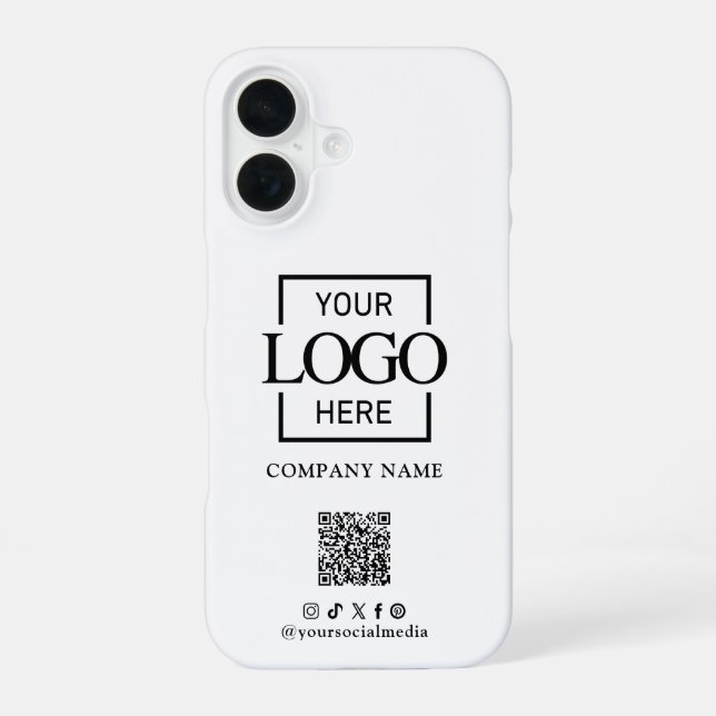 Funda Para iPhone 16 White Stylish Minimalist Business Logo & QR Code (Reverso )