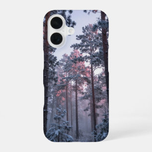 Funda Para iPhone 16 Winter Pink Dawn Snowy Pine Forest Phone Case
