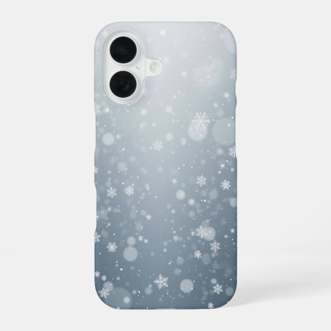 Funda Para iPhone 16 Winter Snowflakes Falling Snow Pattern Bokeh (Reverso )