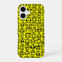 Yellow Doodle Pattern Phone Case – Abstract Black