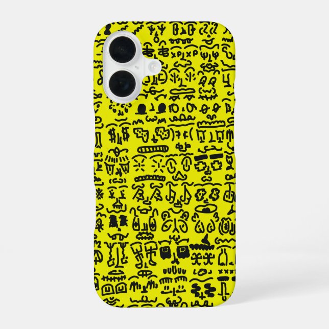 Funda Para iPhone 16 Yellow Doodle Pattern Phone Case – Abstract Black  (Reverso )
