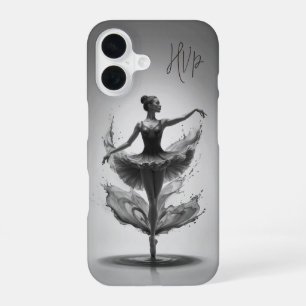 Funda Para iPhone 16 Zapatilla de ballet gris Splash iniciales personal