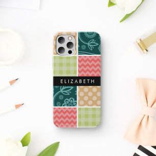 Funda Para iPhone 16 Zigzag, Chevron, Gingham, Puntos Polka, Tu Nombre