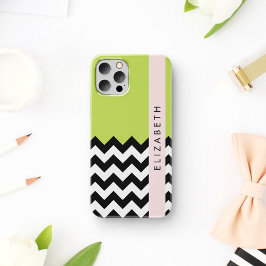 Funda Para iPhone 16 Zigzag en blanco y negro, Chevron, Verde, Tu nombr