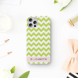 Funda Para iPhone 16 Zigzag Verde, Chevron Verde, Tu Nombre