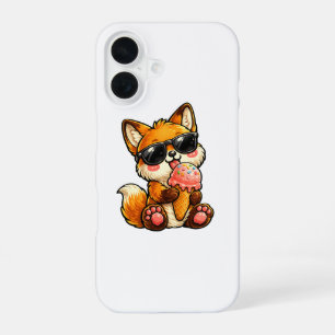 Funda Para iPhone 16 Zorro Lindo Comiendo Helado Con Gafas De Sol