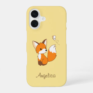 Funda Para iPhone 16 Zorro Pequeño y Lindo Observando Mariposa