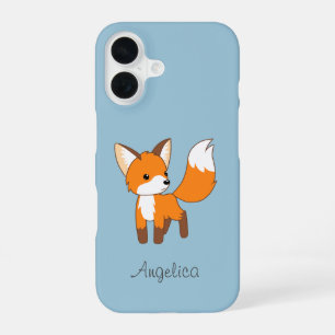 Funda Para iPhone 16 Zorro Pequeño y Lindo sobre Azul