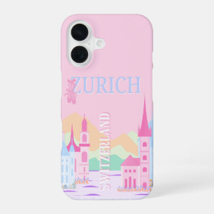 Funda Para iPhone 16 Zurich Travel Art, Suiza, Rosa Preppy 
