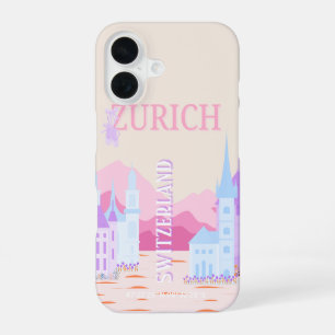 Funda Para iPhone 16 Zurich Travel Art, Suiza, Rosa Preppy Travel